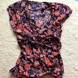 NWOT - Old Navy floral waist wrap around shirt - navy - size XS